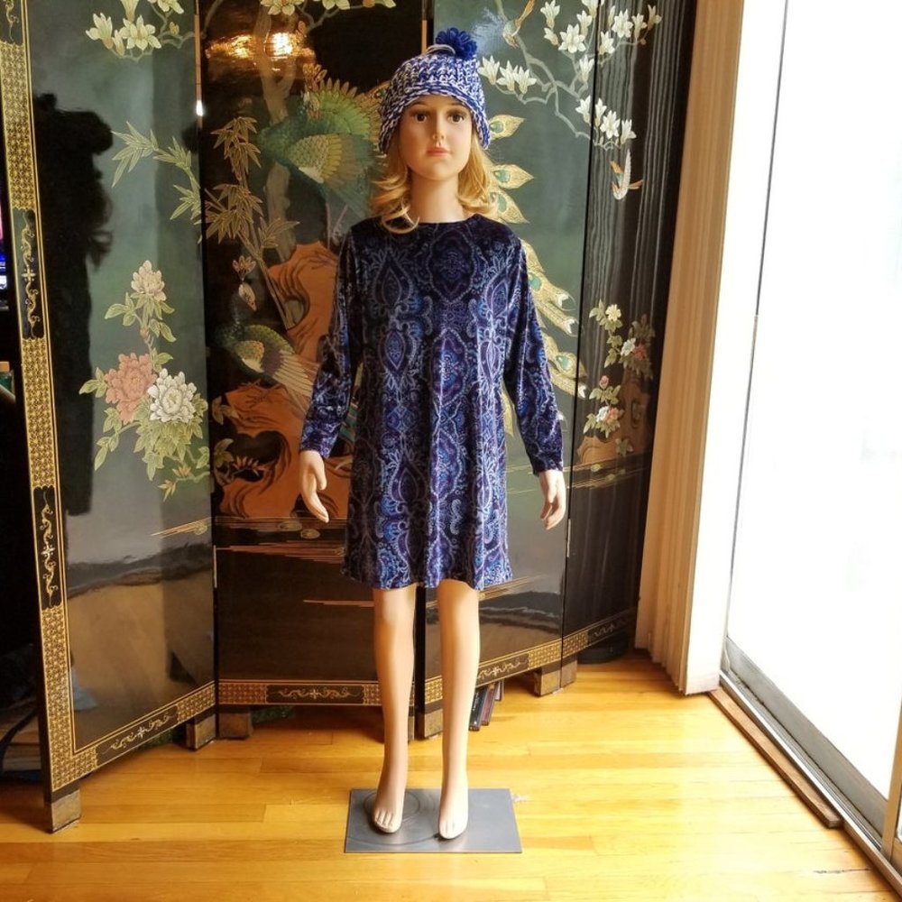 Cotton Resources Size 6X Blue Paisley Velour Dress